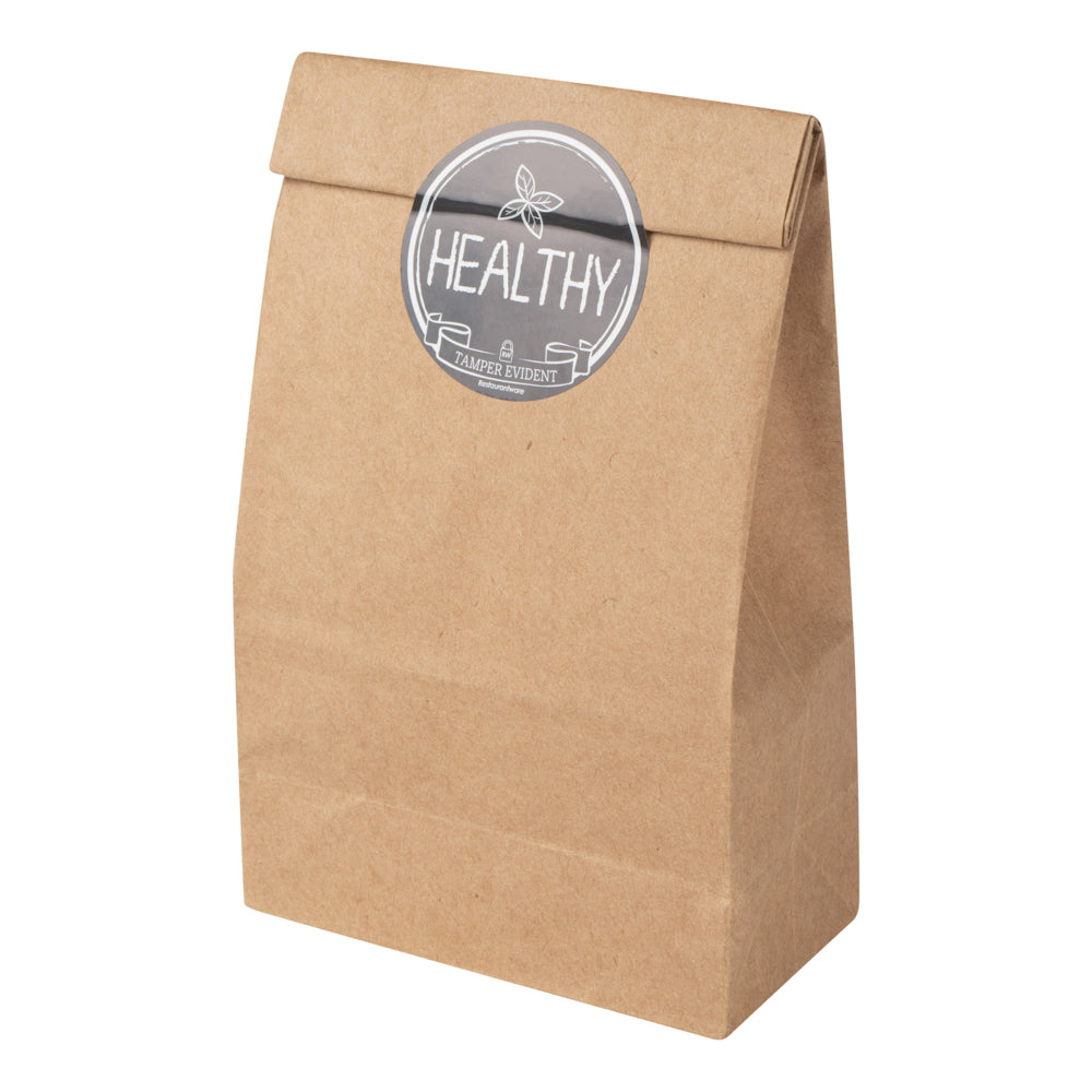 Label Tek Plastic Healthy Label - Black with White Font, Tamper-Evident - 2" x 2" - 500 count box
