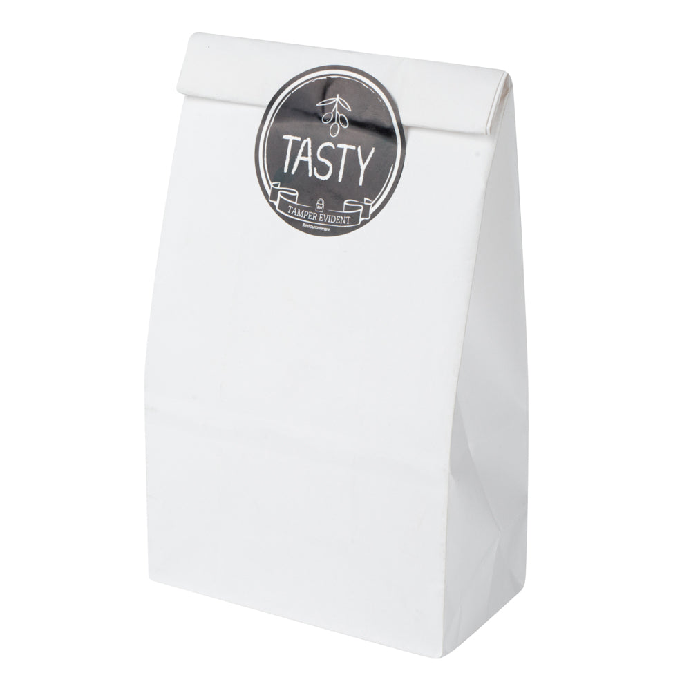 Label Tek Plastic Tasty Label - Black with White Font, Tamper-Evident - 2" x 2" - 500 count box