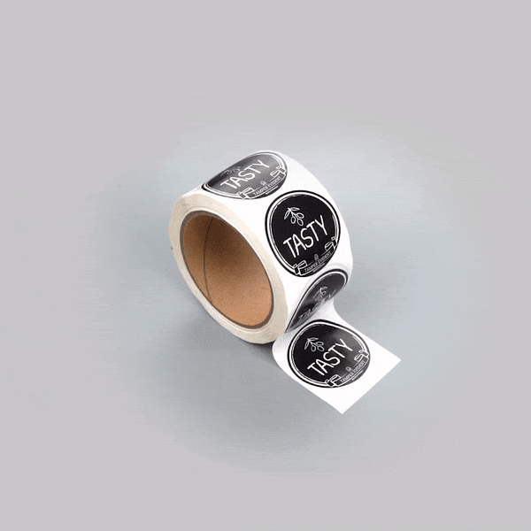 Label Tek Plastic Tasty Label - Black with White Font, Tamper-Evident - 2" x 2" - 500 count box