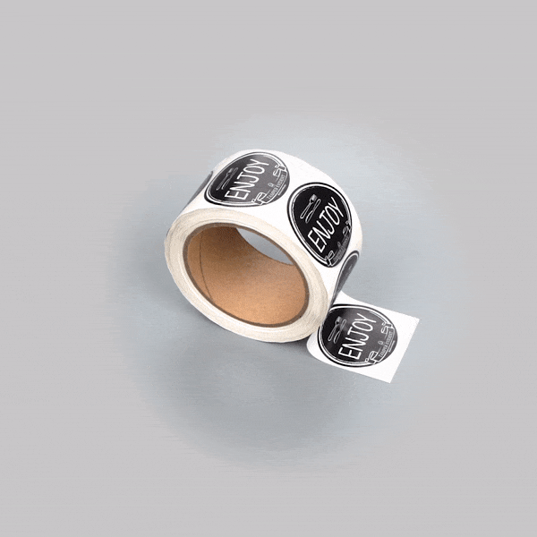 Label Tek Plastic Enjoy Label - Black with White Font, Tamper-Evident - 2" x 2" - 500 count box