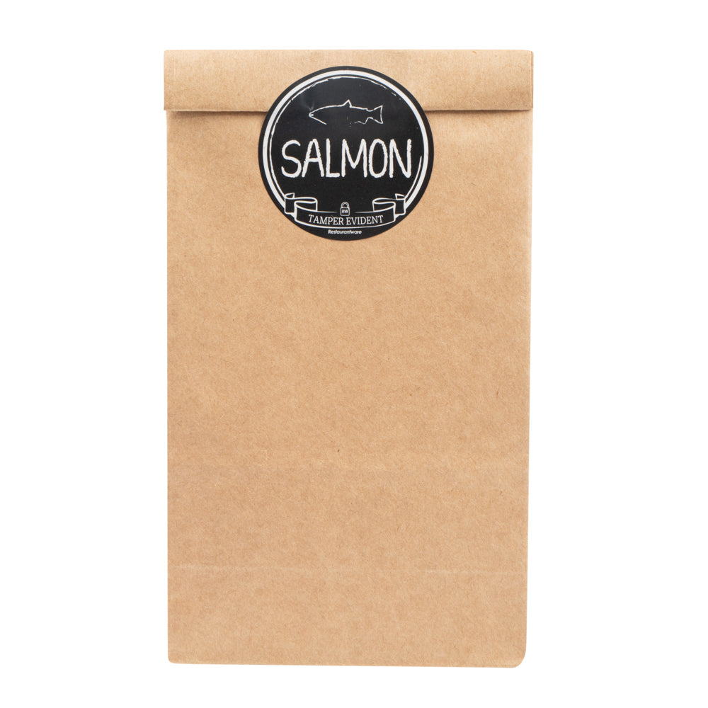 Label Tek Plastic Salmon Label - Black with White Font, Tamper-Evident - 2" x 2" - 500 count box