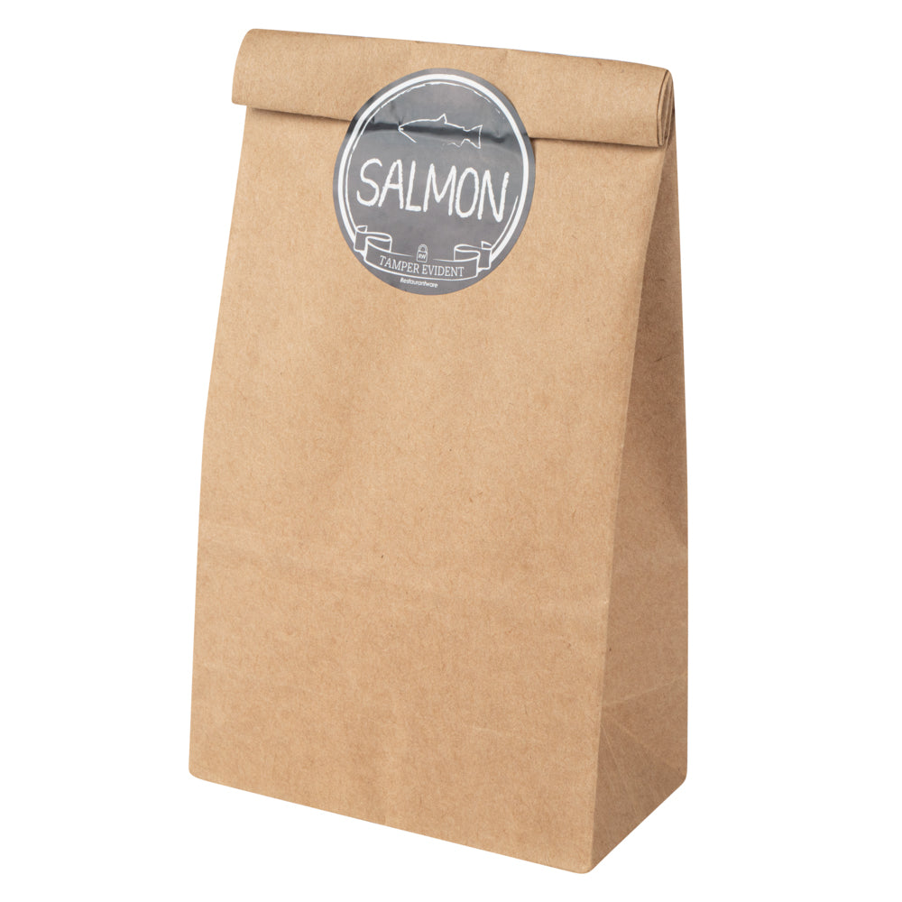 Label Tek Plastic Salmon Label - Black with White Font, Tamper-Evident - 2" x 2" - 500 count box