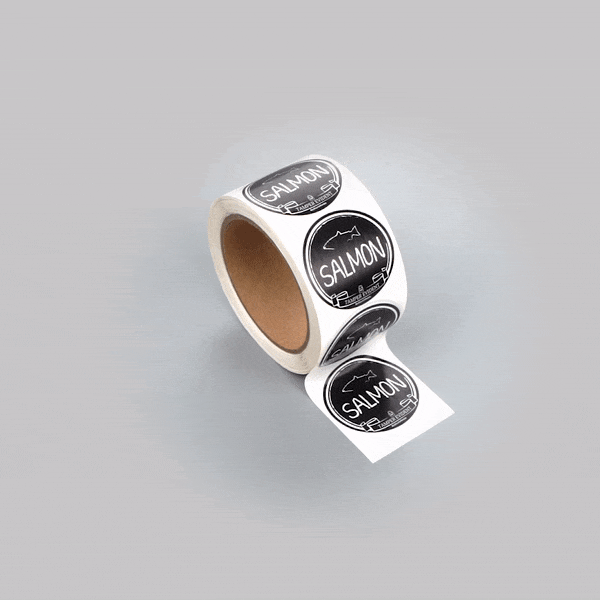 Label Tek Plastic Salmon Label - Black with White Font, Tamper-Evident - 2" x 2" - 500 count box