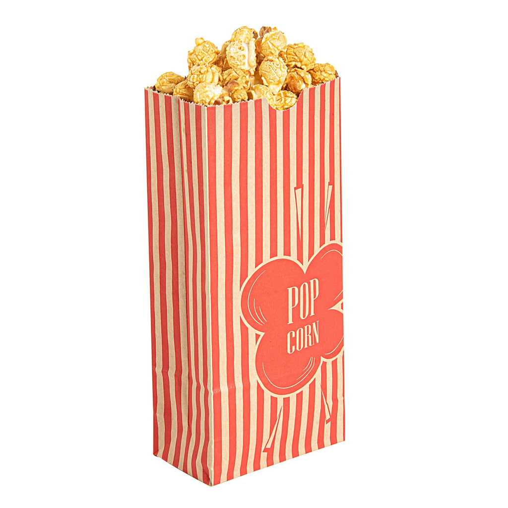 Bag Tek 2 oz Red and Kraft Paper Popcorn Bag - 5 1/4" x 3" x 10" - 100 count box