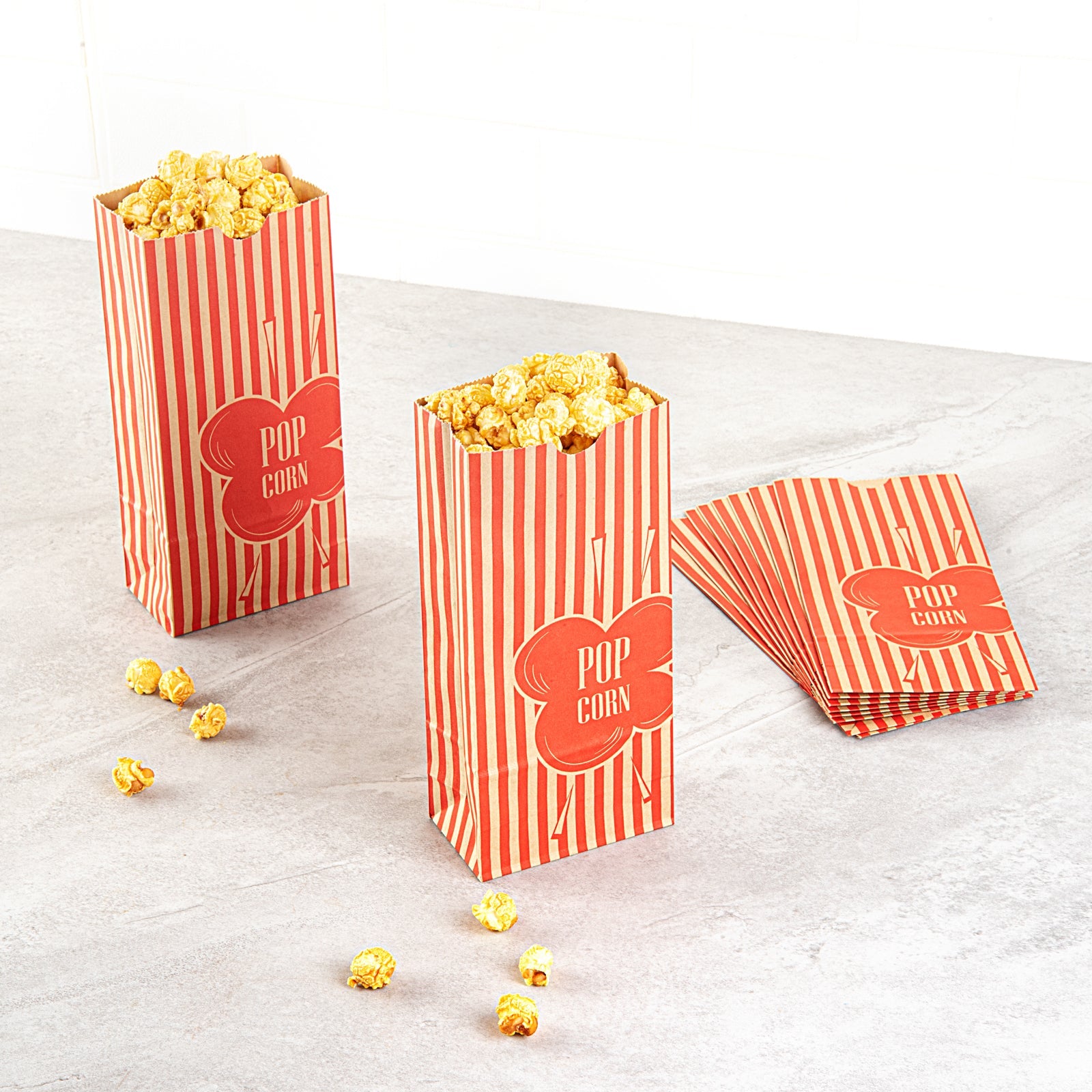 Bag Tek 2 oz Red and Kraft Paper Popcorn Bag - 5 1/4" x 3" x 10" - 100 count box