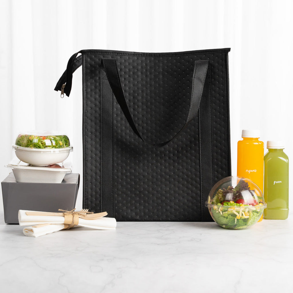 Delivery Tek Black Food Delivery Bag - Insulated - 15" x 13 1/4" x 9 1/2" - 10 count box
