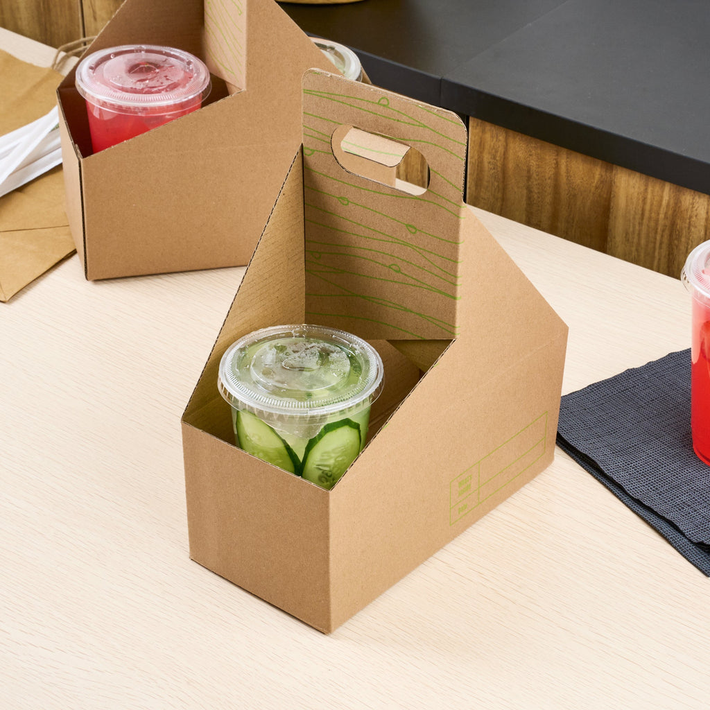 Cater Tek Kraft and Green Paper Drink Carrier - Holds 2 - 9" x 4 1/2" x 4" - 100 count box