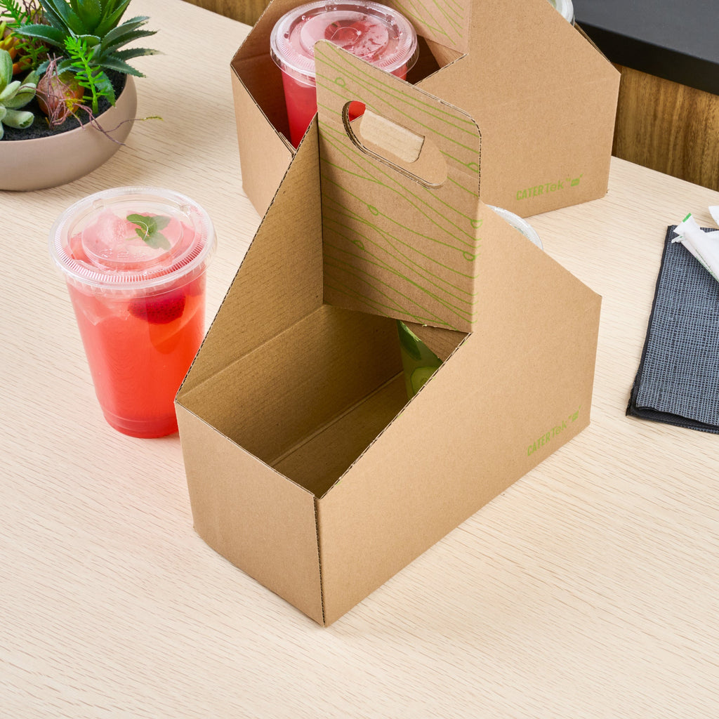 Cater Tek Kraft and Green Paper Drink Carrier - Holds 2 - 9" x 4 1/2" x 4" - 100 count box