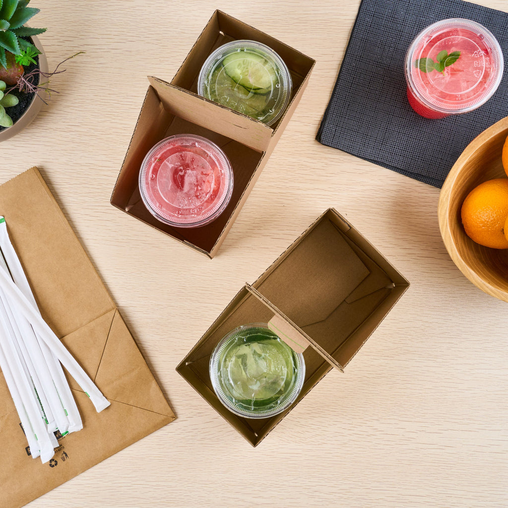 Cater Tek Kraft and Green Paper Drink Carrier - Holds 2 - 9" x 4 1/2" x 4" - 100 count box
