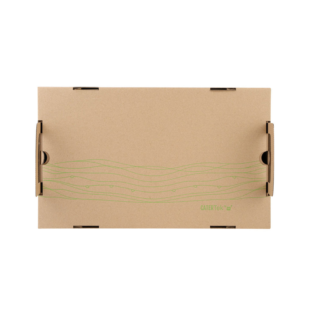 Cater Tek Rectangle Kraft and Green Paper Catering Tray - with Cover - 20" x 11 3/4" x 3 1/4" - 10 count box