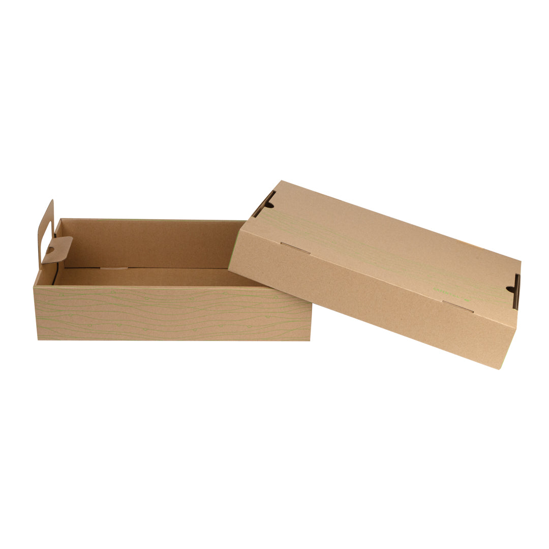 Cater Tek Rectangle Kraft and Green Paper Catering Tray - with Cover - 20" x 11 3/4" x 3 1/4" - 10 count box