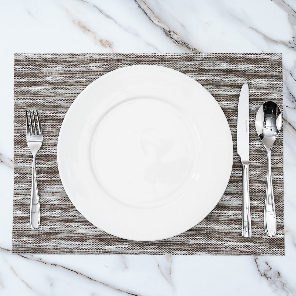 Sovereign Rectangle Light Brown Vinyl Woven Placemat - 16" x 12" - 6 count box