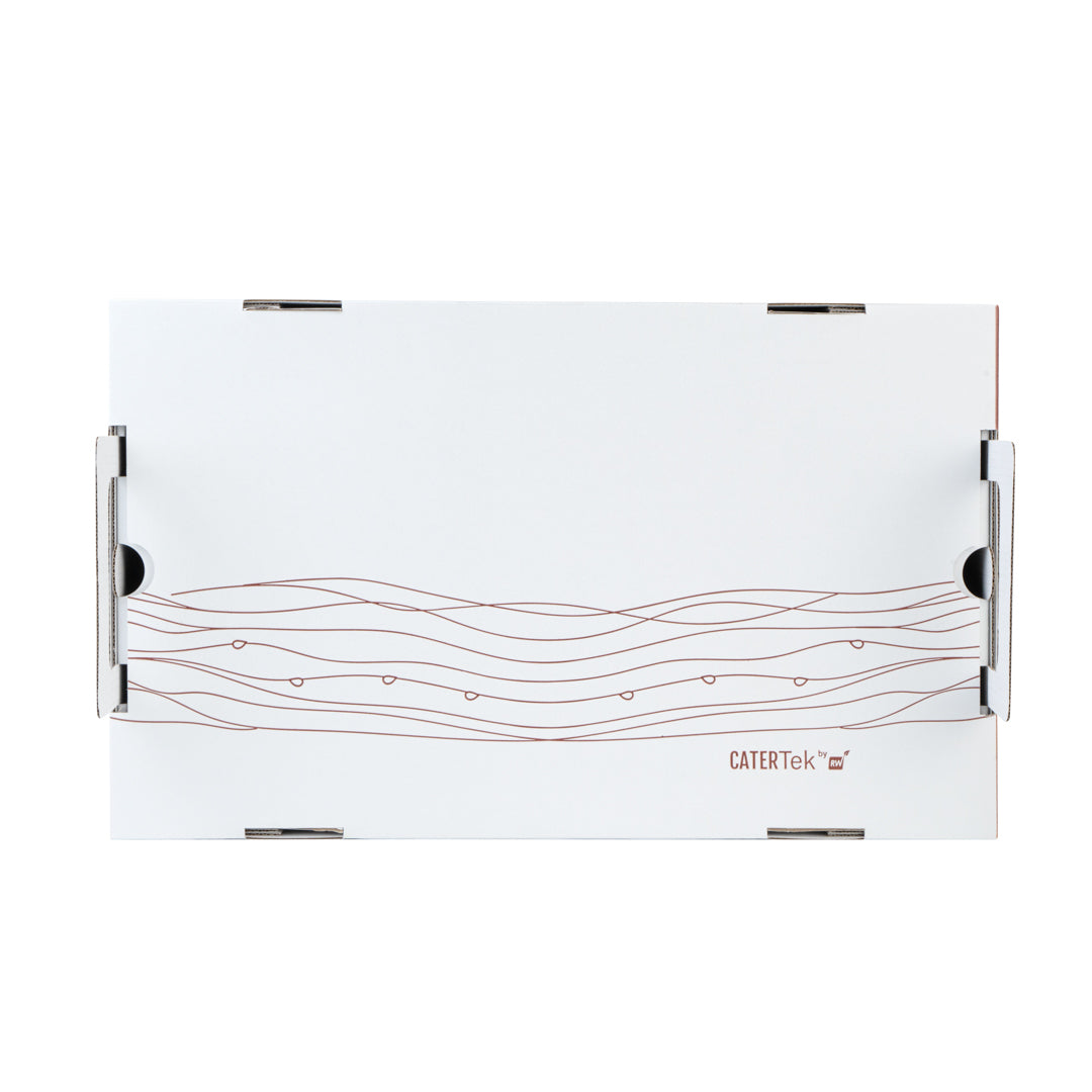 Cater Tek Rectangle White and Brown Paper Catering Tray - with Cover - 20" x 11 3/4" x 3 1/4" - 10 count box
