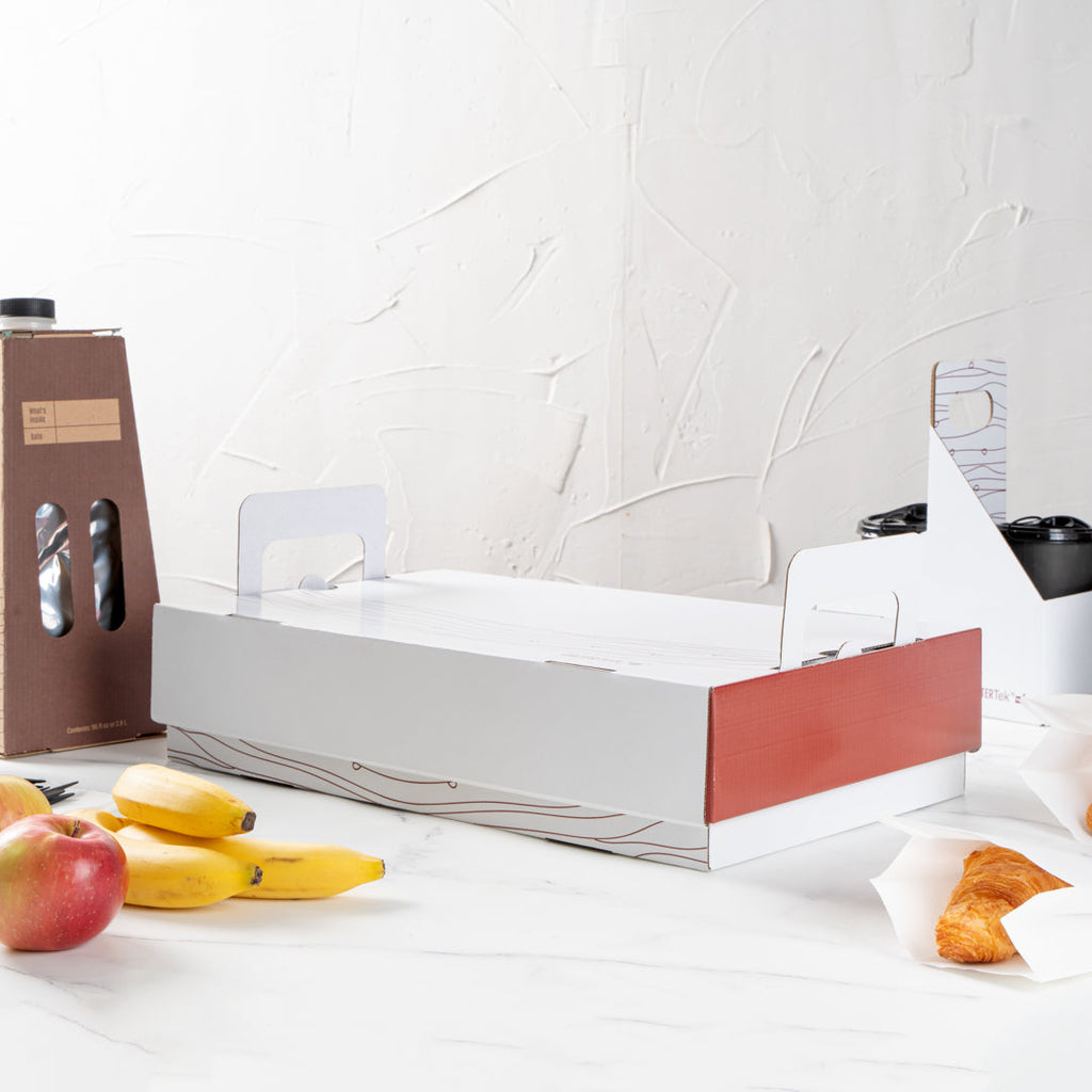 Cater Tek Rectangle White and Brown Paper Catering Tray - with Cover - 20" x 11 3/4" x 3 1/4" - 10 count box