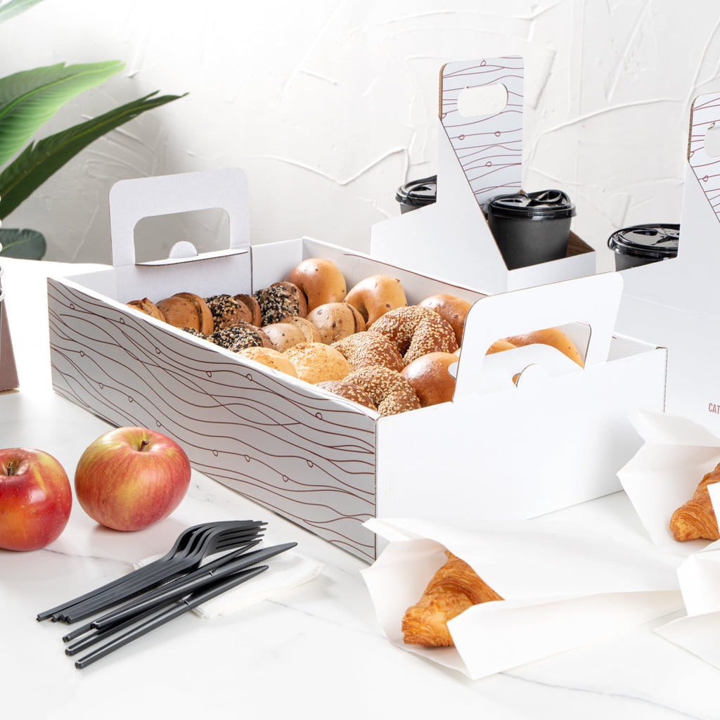 Cater Tek Rectangle White and Brown Paper Catering Tray - with Cover - 20" x 11 3/4" x 3 1/4" - 10 count box