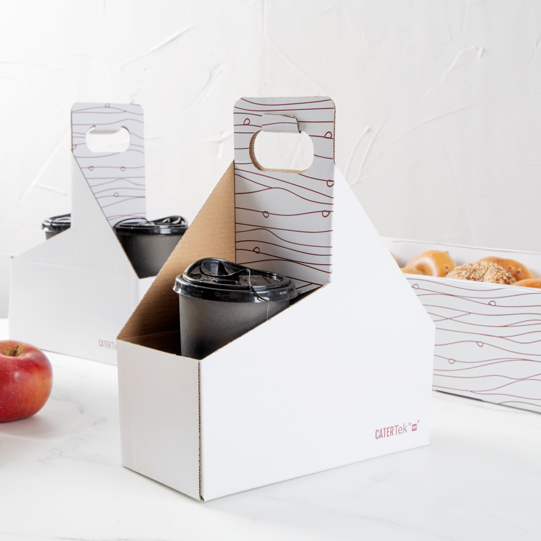 Bio Tek Cater Tek White and Brown Paper Drink Carrier - Holds 2 - 9" x 4 1/2" x 4" - 100 count box
