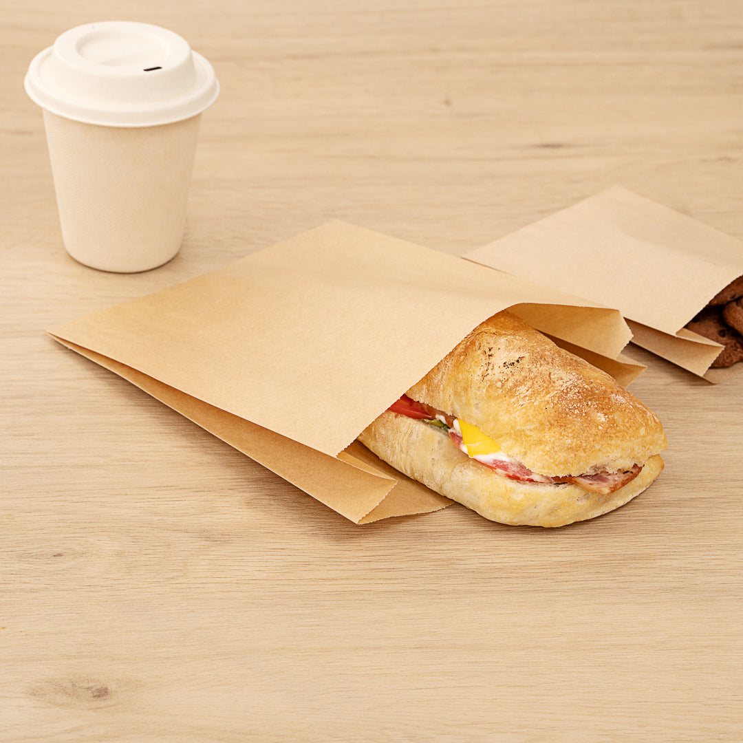 Bag Tek Kraft Paper Sandwich / Snack Bag - Silicone-Coated - 7" x 2" x 9" - 100 count box