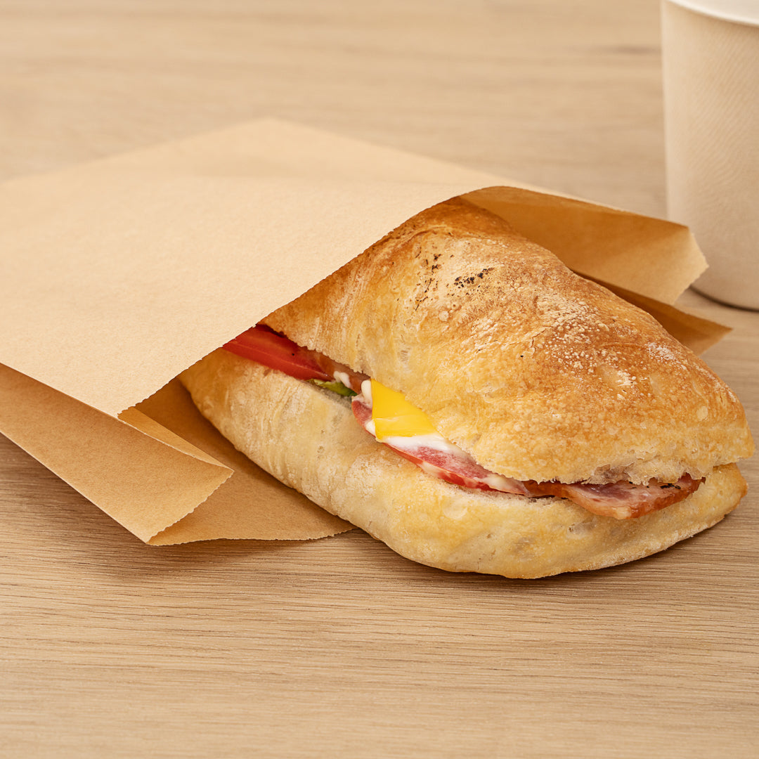 Bag Tek Kraft Paper Sandwich / Snack Bag - Silicone-Coated - 7" x 2" x 9" - 100 count box