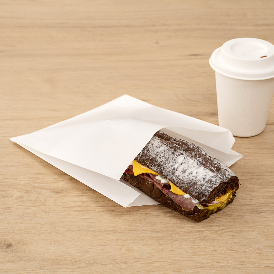 Bag Tek White Paper Sandwich / Snack Bag - Silicone-Coated - 7" x 2" x 9" - 100 count box