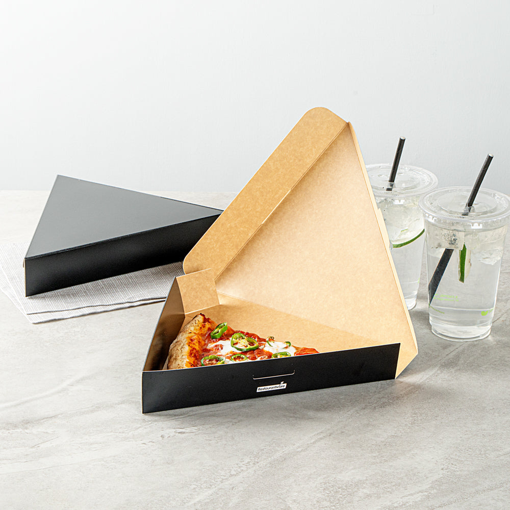 Eco Pie Black Paper Pizza Slice Box - Clamshell - 9 1/4" x 10 1/4" x 1 3/4" - 100 count box
