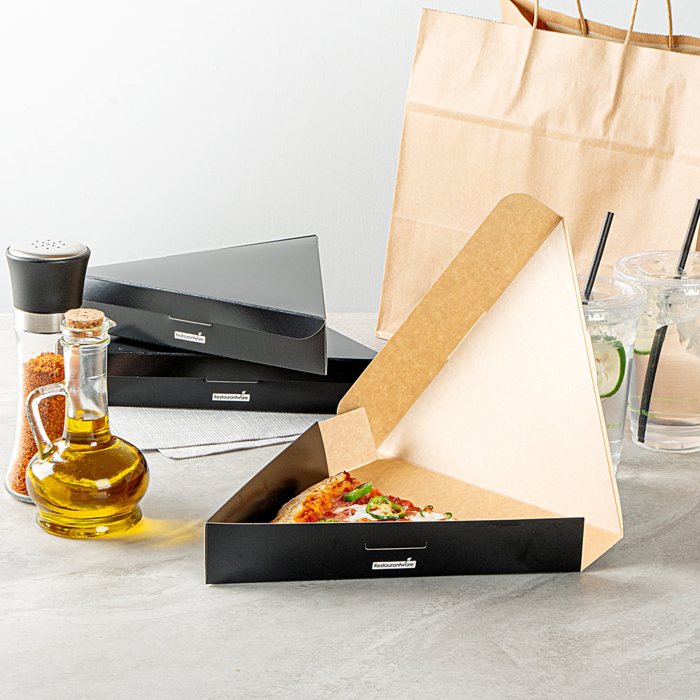 Eco Pie Black Paper Pizza Slice Box - Clamshell - 9 1/4" x 10 1/4" x 1 3/4" - 100 count box