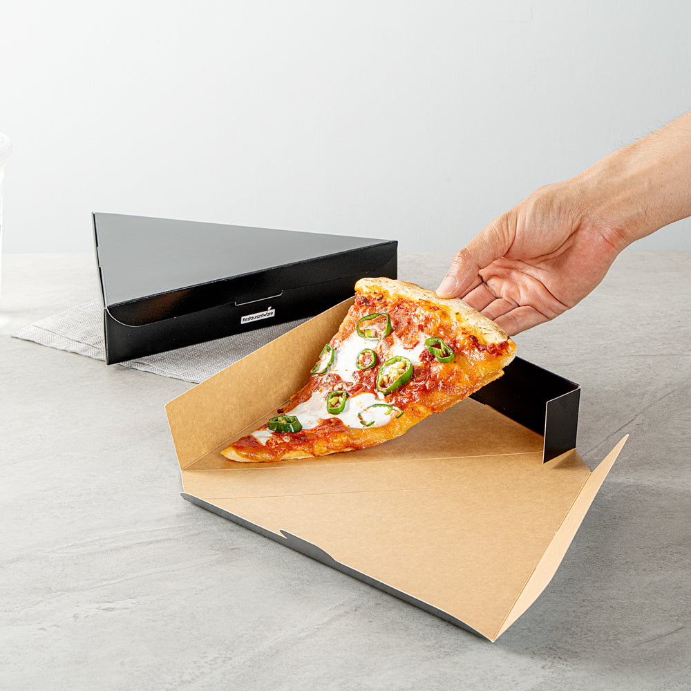 Eco Pie Black Paper Pizza Slice Box - Clamshell - 9 1/4" x 10 1/4" x 1 3/4" - 100 count box
