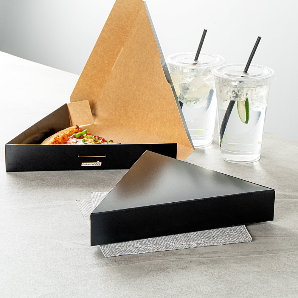Eco Pie Black Paper Pizza Slice Box - Clamshell - 9 1/4" x 10 1/4" x 1 3/4" - 100 count box