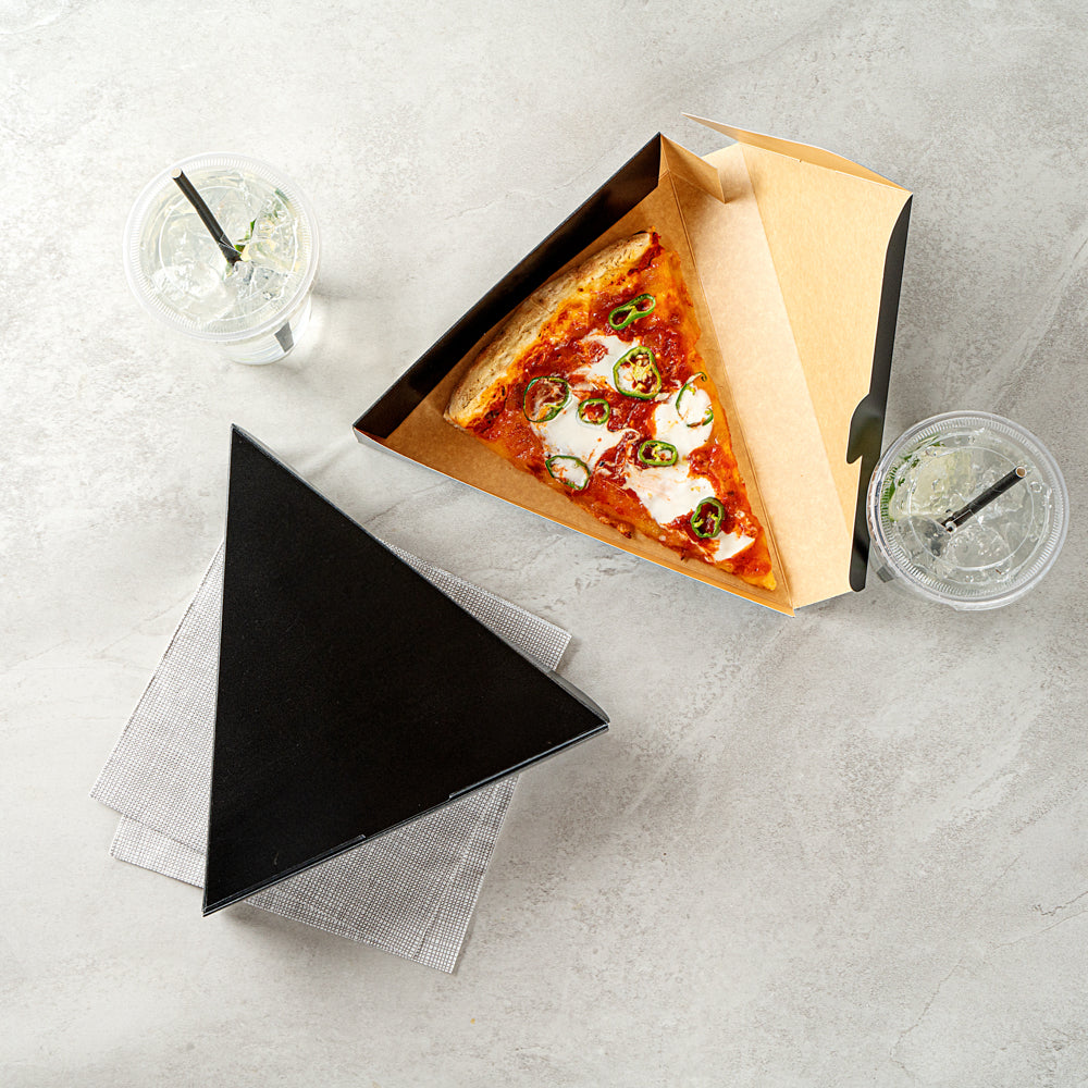 Eco Pie Black Paper Pizza Slice Box - Clamshell - 9 1/4" x 10 1/4" x 1 3/4" - 100 count box