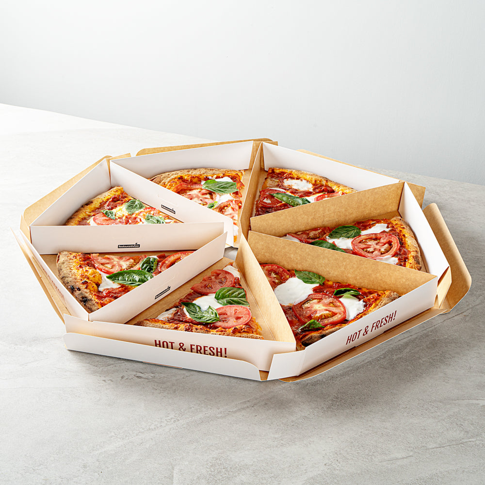 Eco Pie White Paper Pizza Slice Box - Hot & Fresh, Clamshell - 9 1/4" x 10 1/4" x 1 3/4" - 100 count box