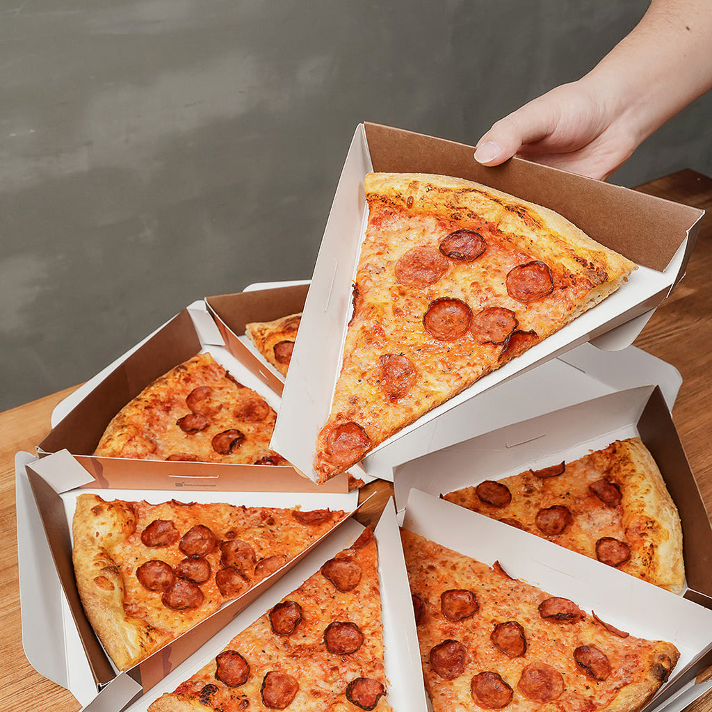 Eco Pie Kraft Paper Pizza Slice Box - Clamshell - 9 1/4" x 10 1/4" x 1 3/4" - 100 count box