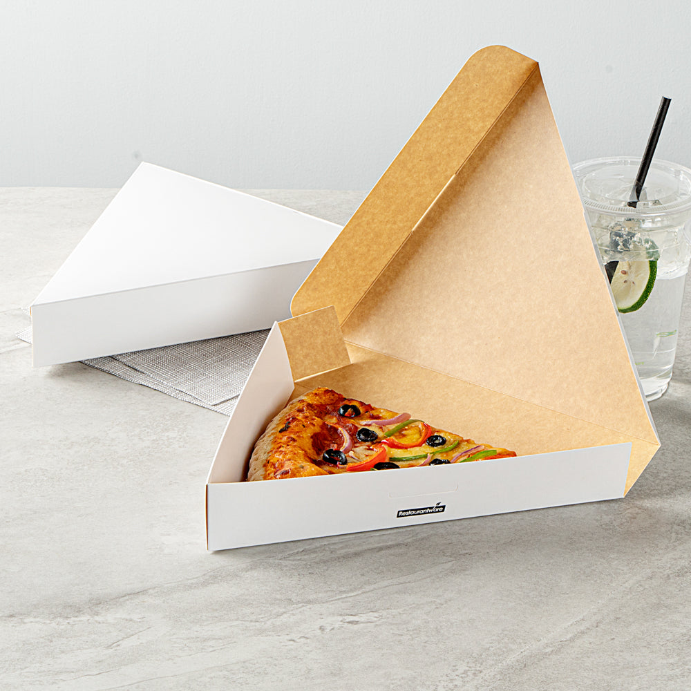Eco Pie White Paper Pizza Slice Box - Clamshell - 9 1/4" x 10 1/4" x 1 3/4" - 100 count box