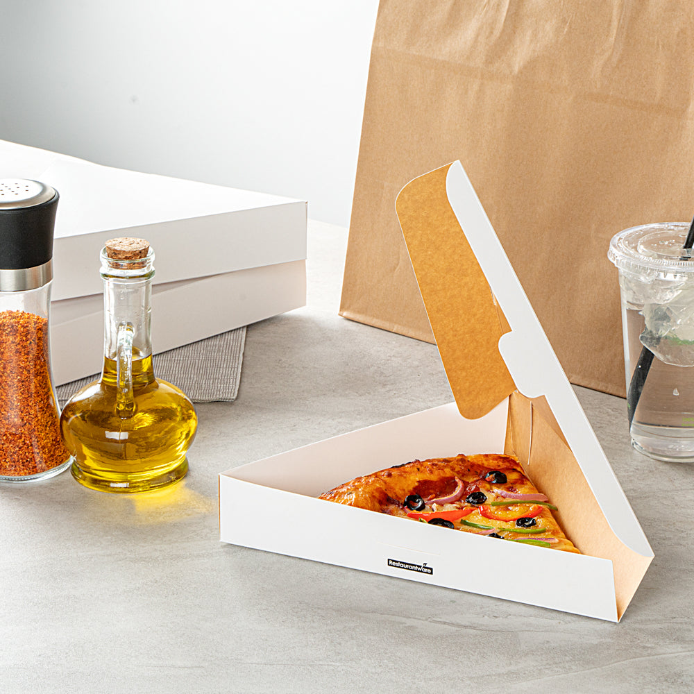 Eco Pie White Paper Pizza Slice Box - Clamshell - 9 1/4" x 10 1/4" x 1 3/4" - 100 count box