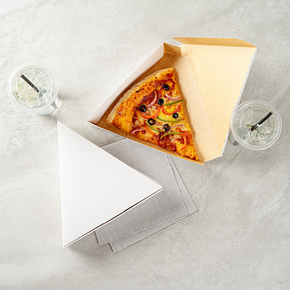 Eco Pie White Paper Pizza Slice Box - Clamshell - 9 1/4" x 10 1/4" x 1 3/4" - 100 count box