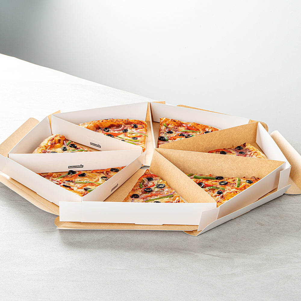 Eco Pie White Paper Pizza Slice Box - Clamshell - 9 1/4" x 10 1/4" x 1 3/4" - 100 count box