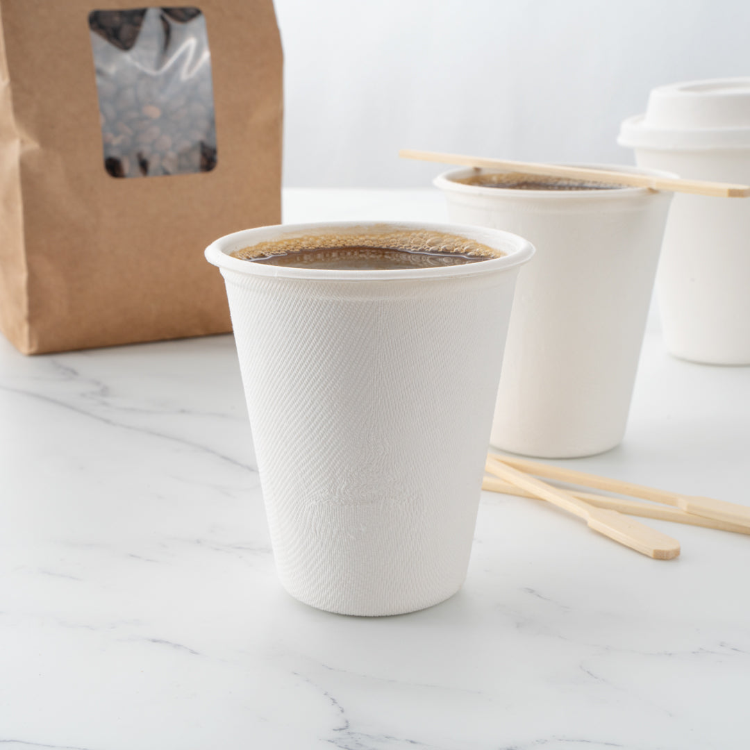 Pulp Tek 8 oz Round White Sugarcane / Bagasse Cup - 3 1/4" x 3 1/4" x 3 1/2" - 100 count box