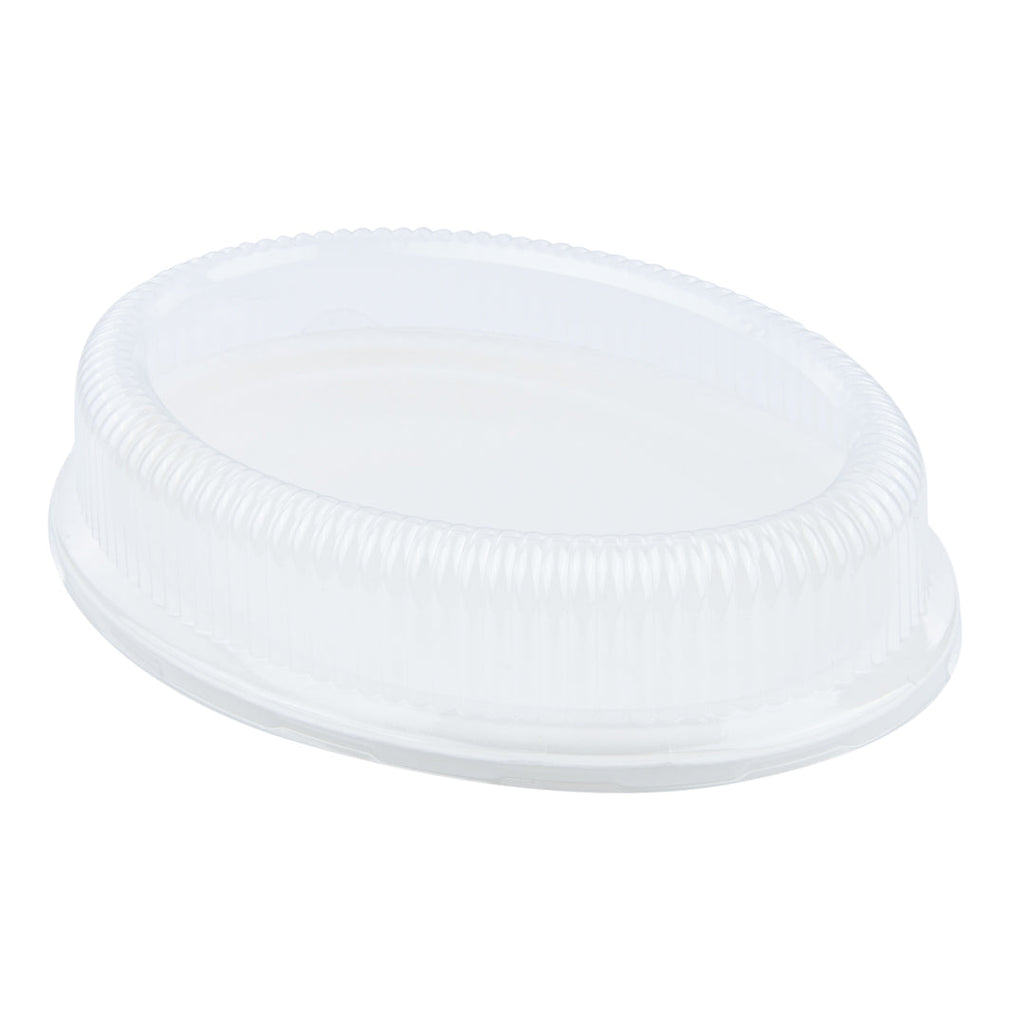 Pulp Safe Oval Clear Plastic Ripple Dome Lid - Fits Sugarcane / Bagasse Plate - 100 count box