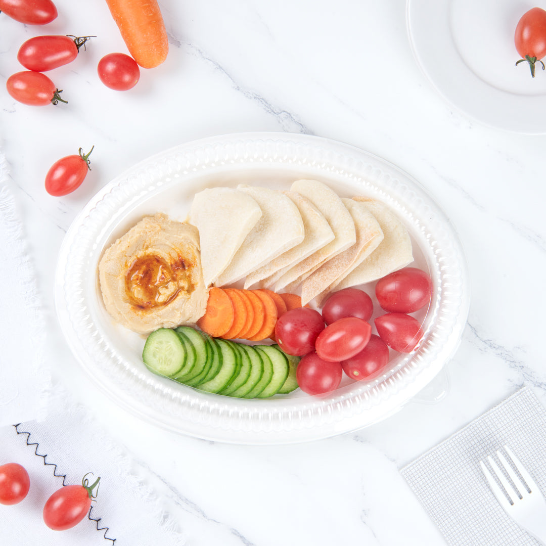 Pulp Safe Oval Clear Plastic Ripple Dome Lid - Fits Sugarcane / Bagasse Plate - 100 count box