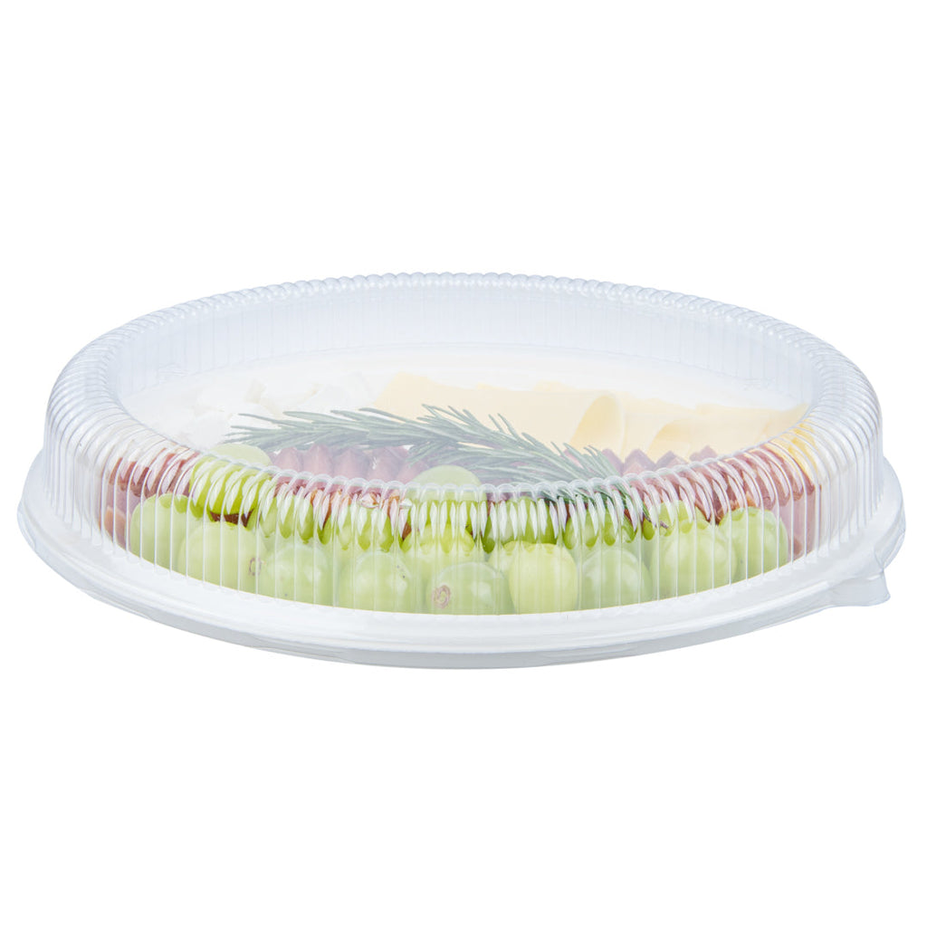 Pulp Safe Oval Clear Plastic Ripple Dome Lid - Fits Sugarcane / Bagasse Large Plate - 100 count box