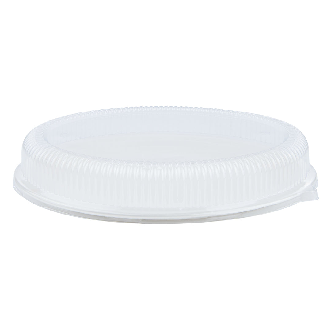 Pulp Safe Oval Clear Plastic Ripple Dome Lid - Fits Sugarcane / Bagasse Large Plate - 100 count box