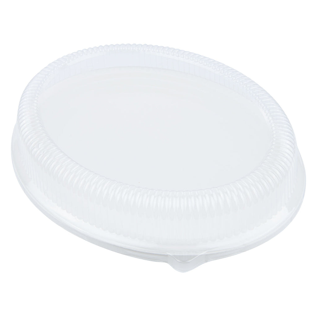 Pulp Safe Oval Clear Plastic Ripple Dome Lid - Fits Sugarcane / Bagasse Large Plate - 100 count box