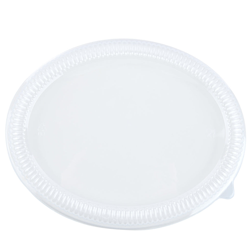 Pulp Safe Oval Clear Plastic Ripple Dome Lid - Fits Sugarcane / Bagasse Large Plate - 100 count box