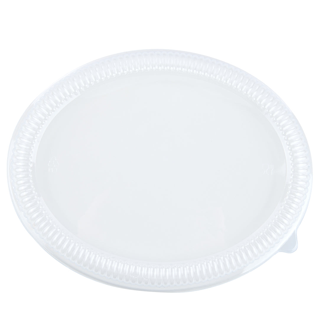 Pulp Safe Oval Clear Plastic Ripple Dome Lid - Fits Sugarcane / Bagasse Large Plate - 100 count box