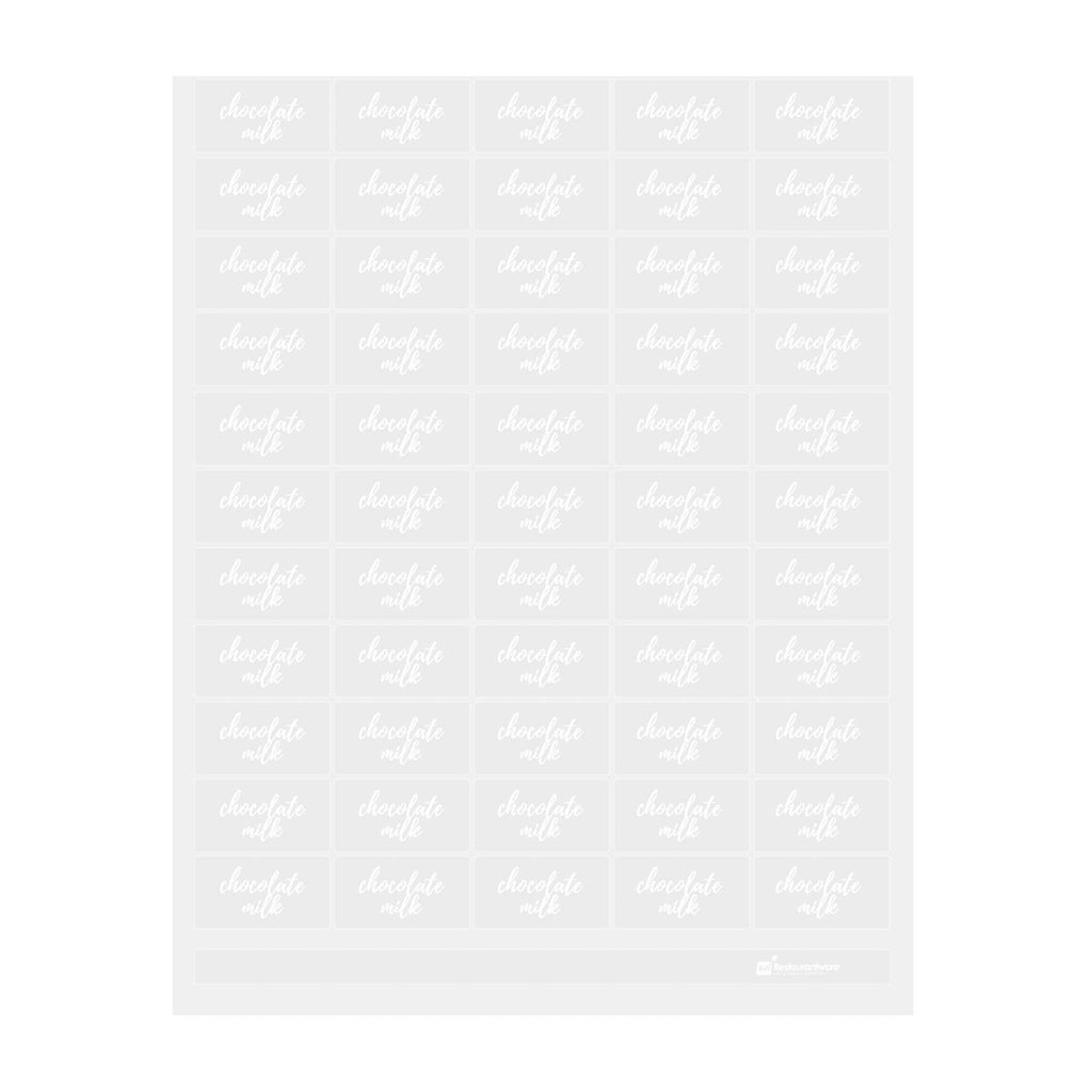 Label Tek Plastic Chocolate Milk Label - Clear with White Font, Water-Resistant - 2" x 1" - 100 count box