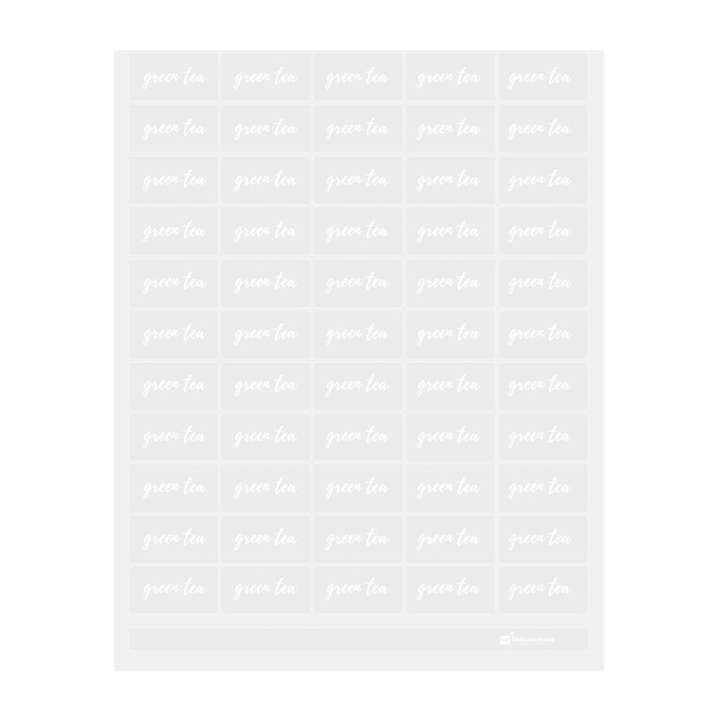 Label Tek Plastic Green Tea Label - Clear with White Font, Water-Resistant - 2" x 1" - 100 count box
