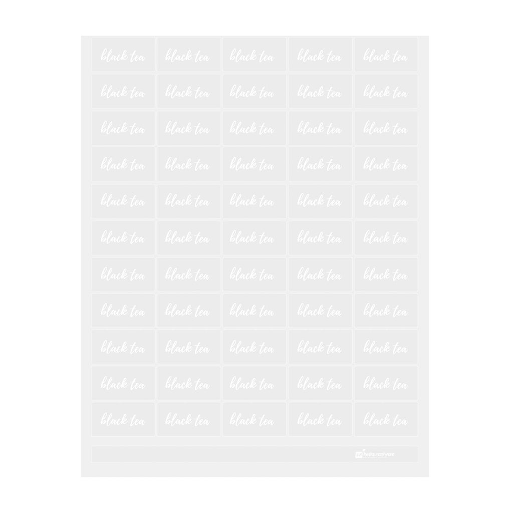 Label Tek Plastic Black Tea Label - Clear with White Font, Water-Resistant - 2" x 1" - 100 count box