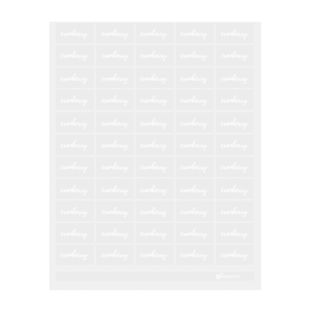 Label Tek Plastic Cranberry Label - Clear with White Font, Water-Resistant - 2" x 1" - 100 count box