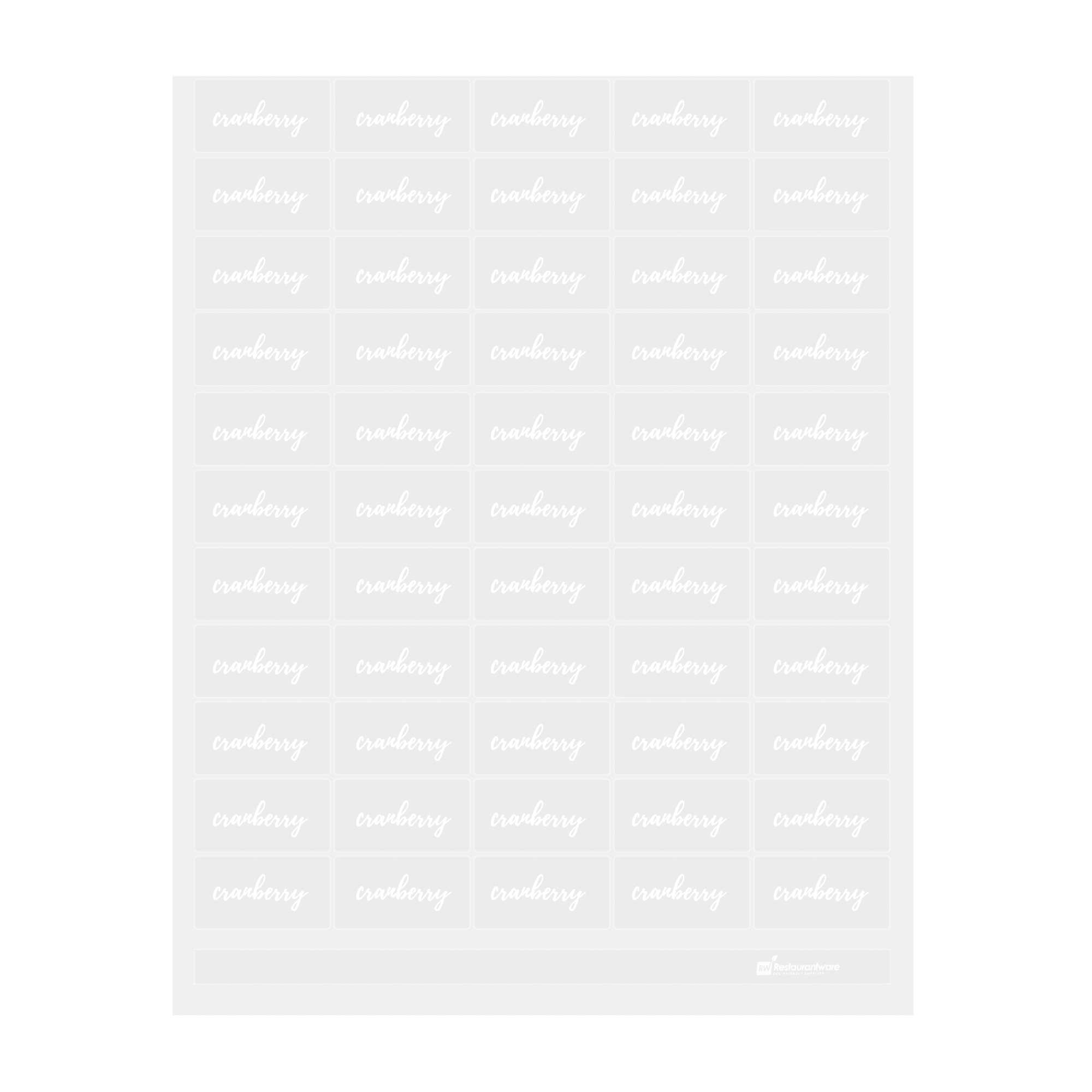 Label Tek Plastic Cranberry Label - Clear with White Font, Water-Resistant - 2" x 1" - 100 count box