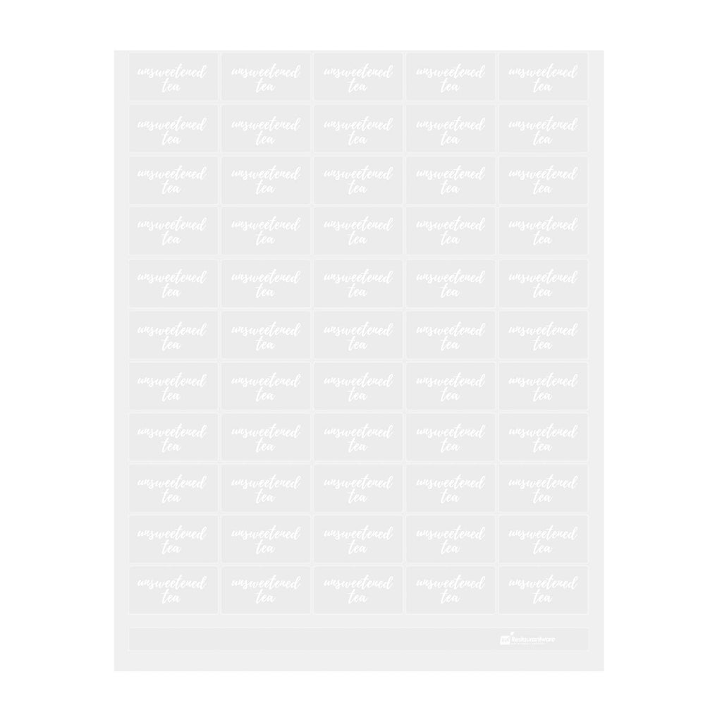 Label Tek Plastic Unsweetened Tea Label - Clear with White Font, Water-Resistant - 2" x 1" - 100 count box
