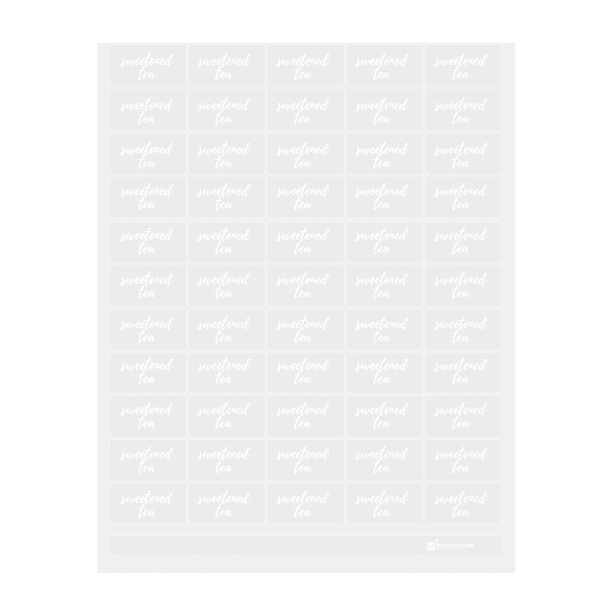 Label Tek Plastic Sweetened Tea Label - Clear with White Font, Water-Resistant - 2" x 1" - 100 count box