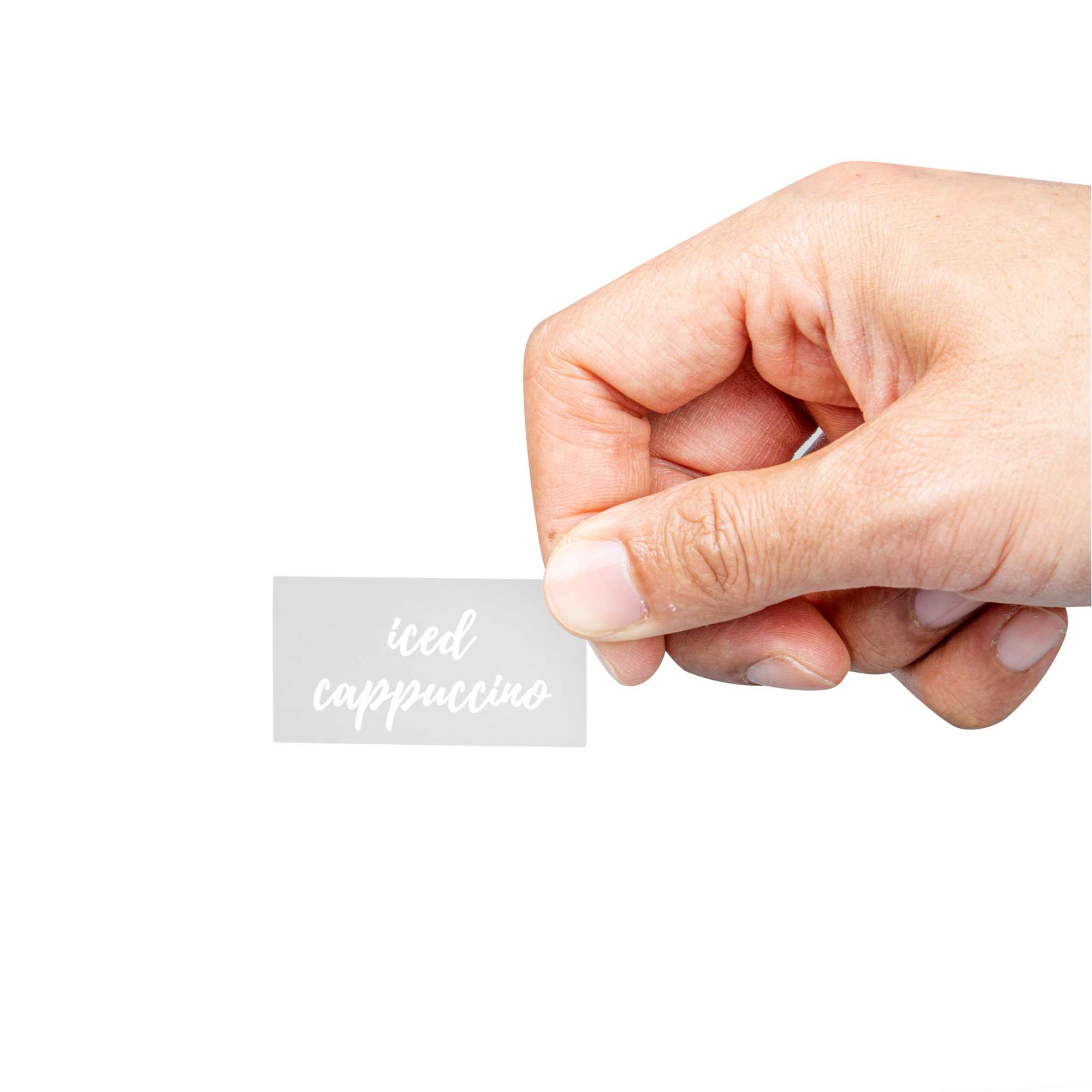 Label Tek Plastic Iced Cappuccino Label - Clear with White Font, Water-Resistant - 2" x 1" - 100 count box